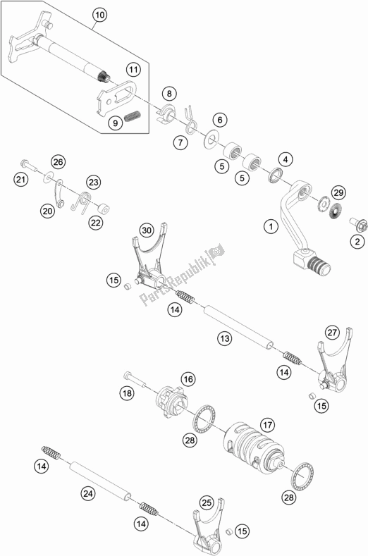 All parts for the Shifting Mechanism of the Husqvarna FE 501 2016