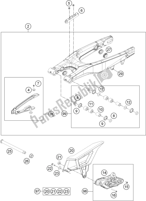 All parts for the Swing Arm of the Husqvarna FE 501 2016