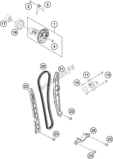 All parts for the Timing Drive of the Husqvarna FE 501 2016