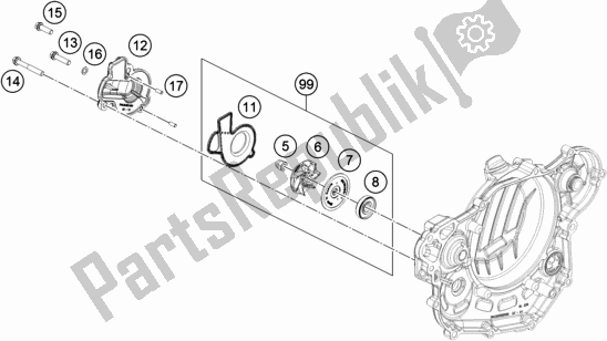 All parts for the Water Pump of the Husqvarna FE 501 2017