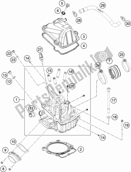 All parts for the Cylinder Head of the Husqvarna FE 501 2018