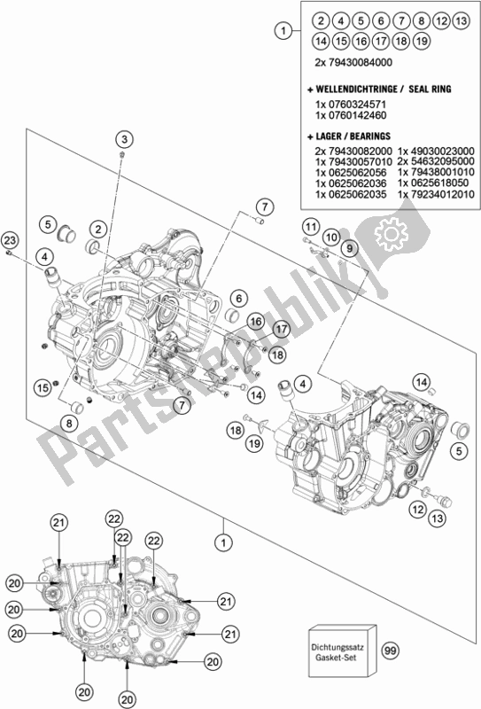 All parts for the Engine Case of the Husqvarna FE 501 2018