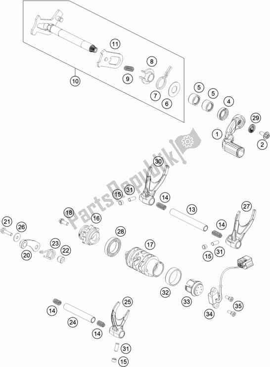 All parts for the Shifting Mechanism of the Husqvarna FE 501 2018