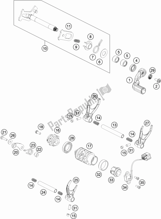 All parts for the Shifting Mechanism of the Husqvarna FE 501 2018