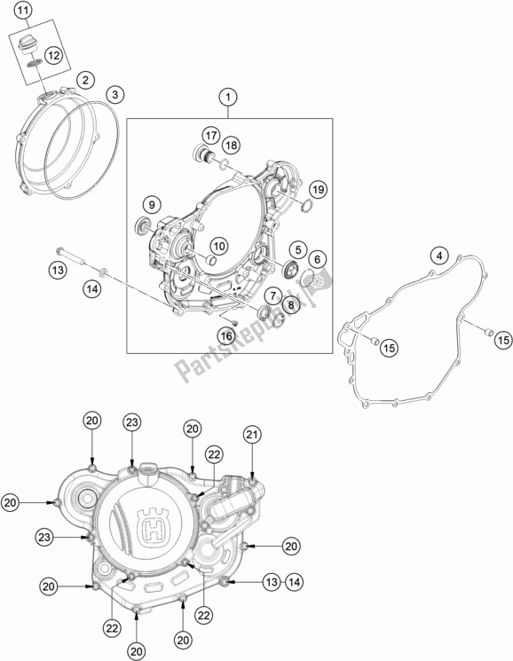 All parts for the Clutch Cover of the Husqvarna FE 501 2019