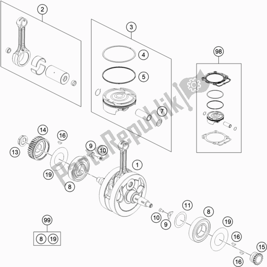 All parts for the Crankshaft, Piston of the Husqvarna FE 501 2019