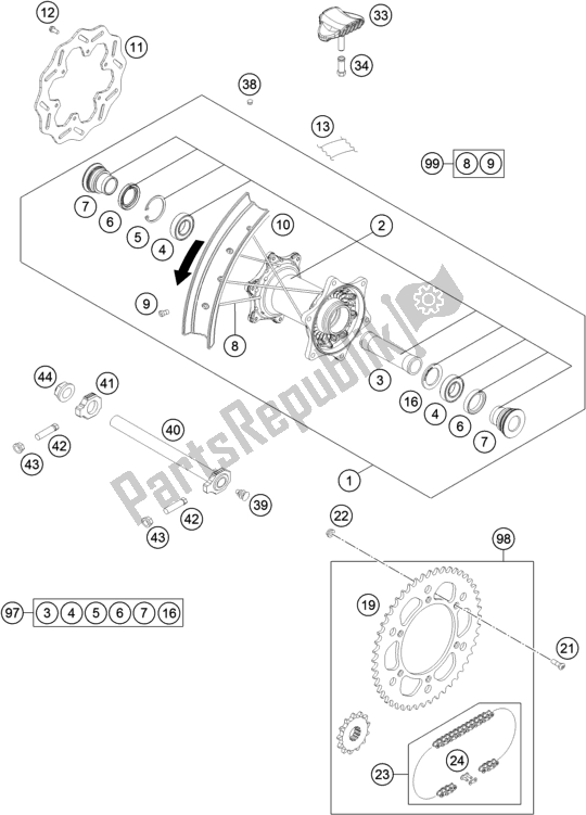 All parts for the Rear Wheel of the Husqvarna FE 501 2019