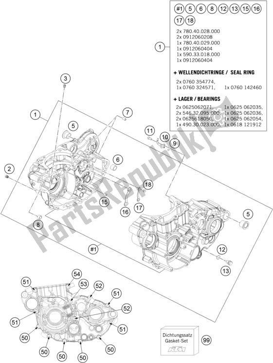 All parts for the Engine Case of the Husqvarna FE 501 EU 2016