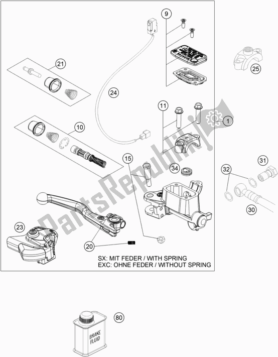 Todas as partes de Front Brake Control do Husqvarna FE 501 EU 2016