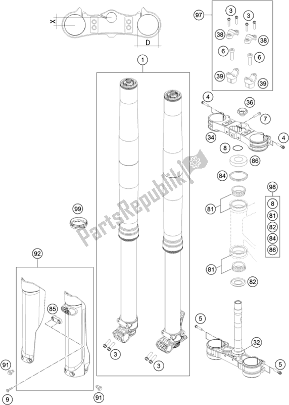 Todas as partes de Garfo Dianteiro, Braçadeira Tripla do Husqvarna FE 501 EU 2016