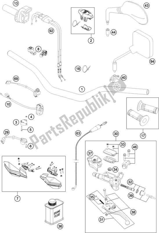 Tutte le parti per il Manubrio, Comandi del Husqvarna FE 501 EU 2016
