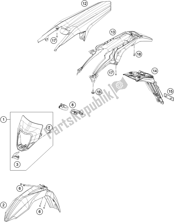 Toutes les pièces pour le Masque, Ailes du Husqvarna FE 501 EU 2016