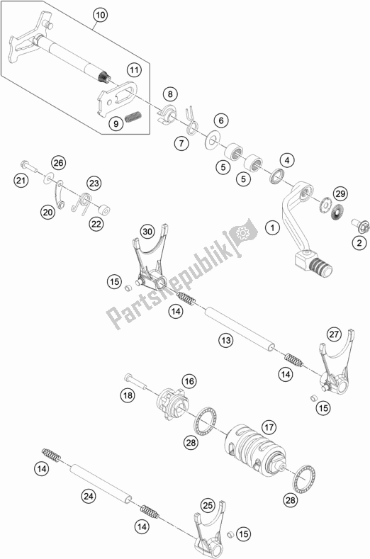 All parts for the Shifting Mechanism of the Husqvarna FE 501 EU 2016