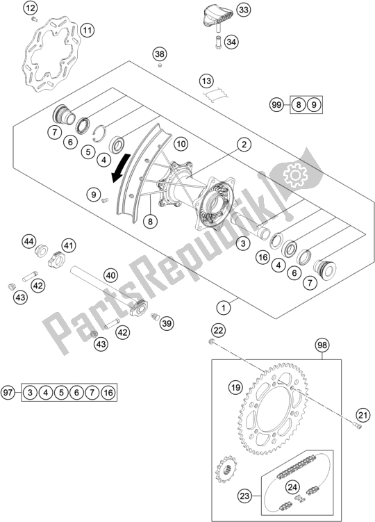 All parts for the Rear Wheel of the Husqvarna FE 501 EU 2017