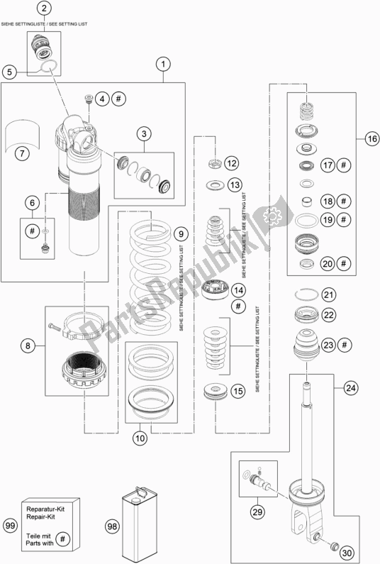 All parts for the Shock Absorber Disassembled of the Husqvarna FE 501 EU 2017