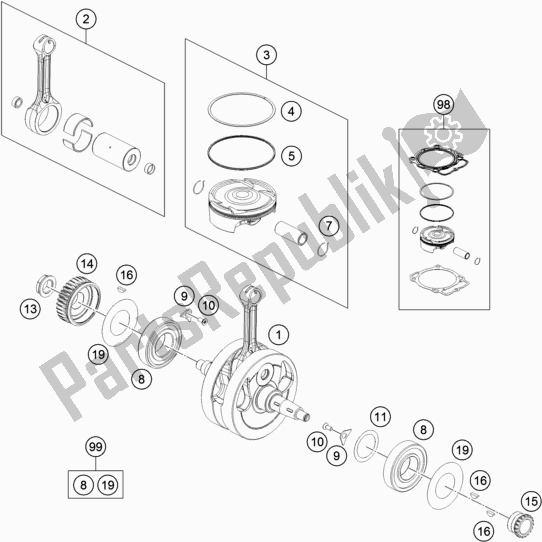 All parts for the Crankshaft, Piston of the Husqvarna FE 501 EU 2018