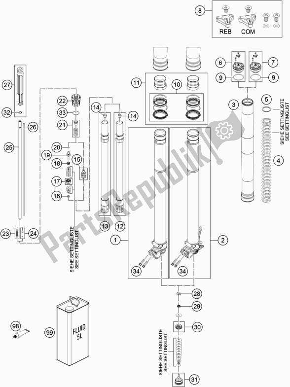 All parts for the Front Fork Disassembled of the Husqvarna FE 501 EU 2018