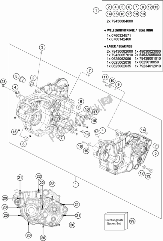 All parts for the Engine Case of the Husqvarna FE 501 EU 2019