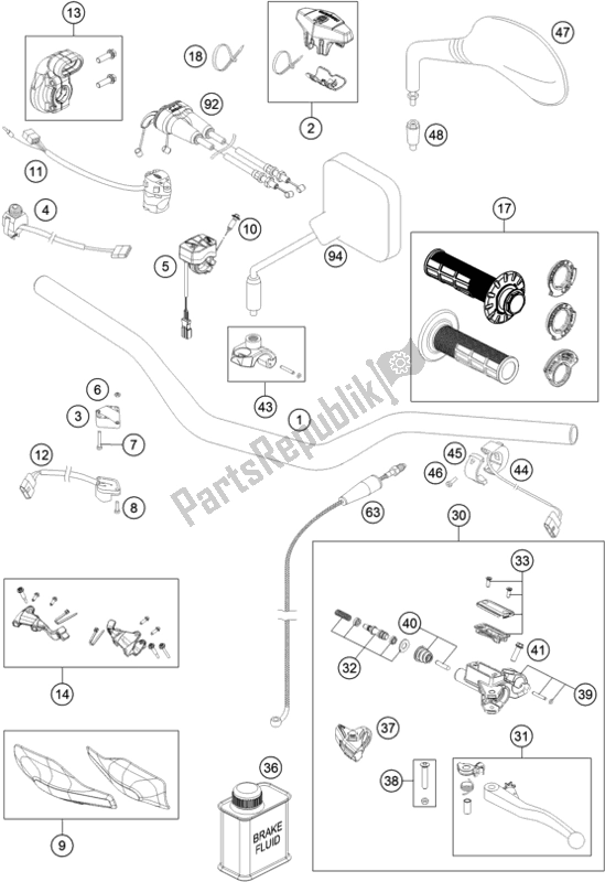 All parts for the Handlebar, Controls of the Husqvarna FE 501 EU 2019
