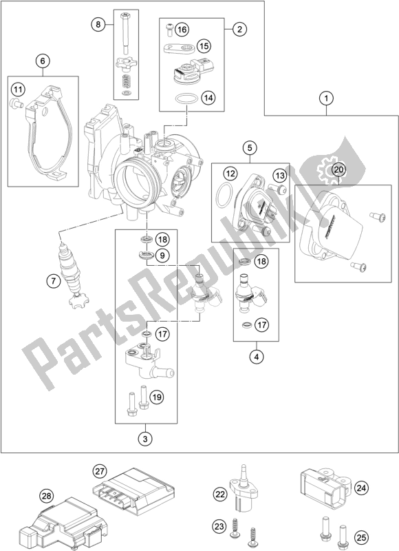 All parts for the Throttle Body of the Husqvarna FE 501 EU 2019