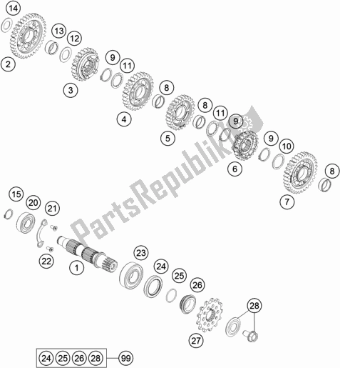 All parts for the Transmission Ii - Countershaft of the Husqvarna FE 501 EU 2019