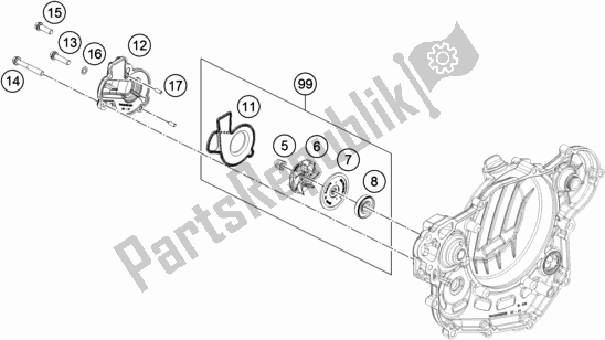 All parts for the Water Pump of the Husqvarna FE 501 EU 2019