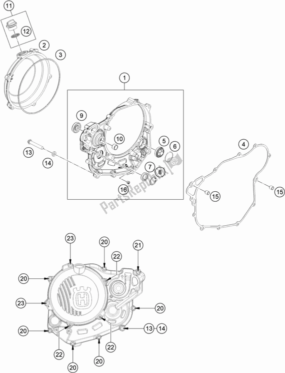 All parts for the Clutch Cover of the Husqvarna FE 501 EU 2020