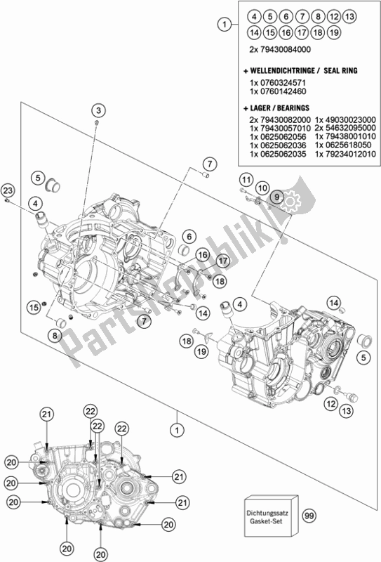 All parts for the Engine Case of the Husqvarna FE 501 EU 2020