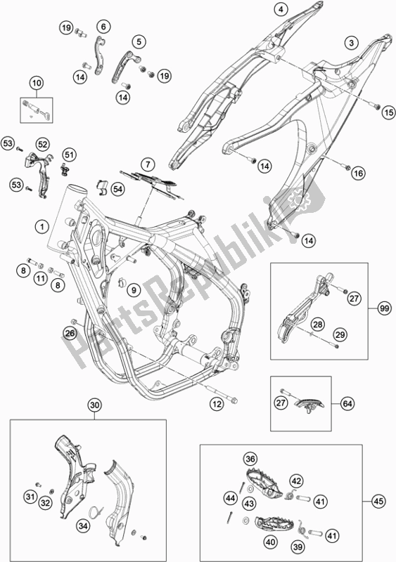 All parts for the Frame of the Husqvarna FE 501 EU 2020