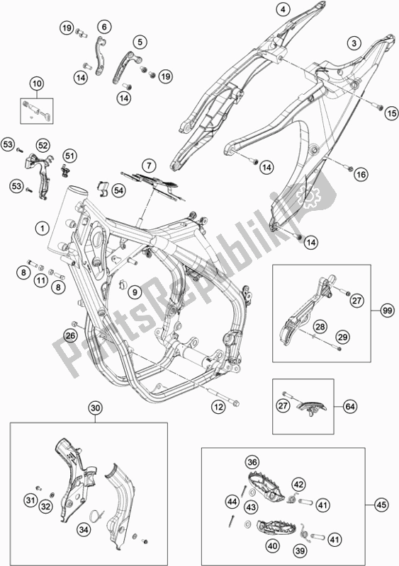 All parts for the Frame of the Husqvarna FE 501 EU 2020