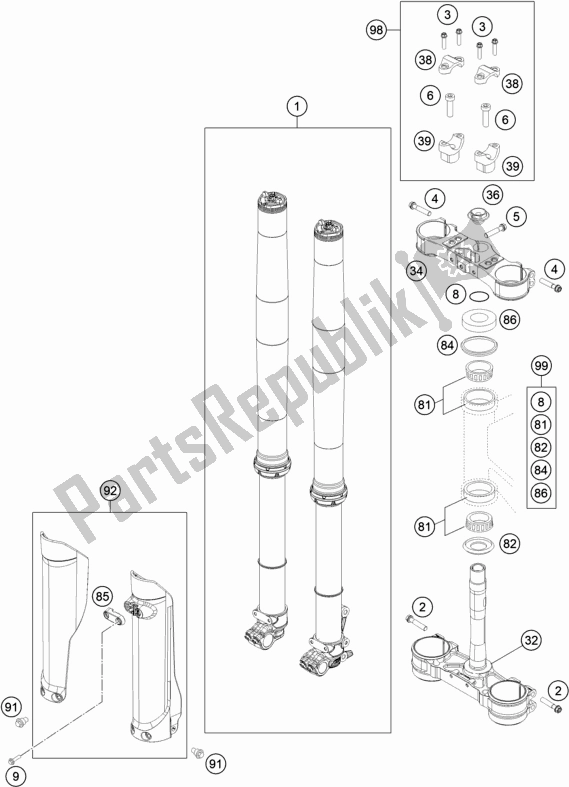 All parts for the Front Fork, Triple Clamp of the Husqvarna FE 501 EU 2020