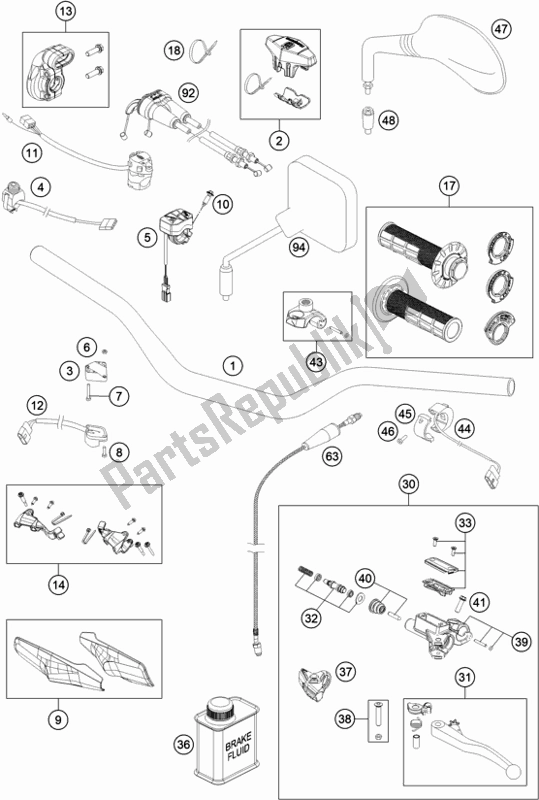 All parts for the Handlebar, Controls of the Husqvarna FE 501 EU 2020