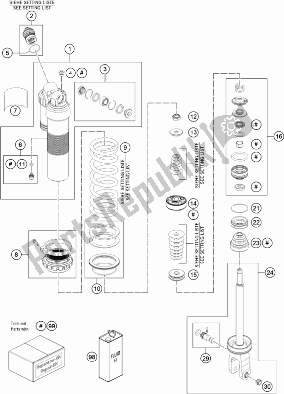 All parts for the Shock Absorber Disassembled of the Husqvarna FE 501 EU 2020