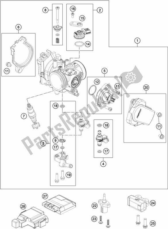 All parts for the Throttle Body of the Husqvarna FE 501 EU 2020