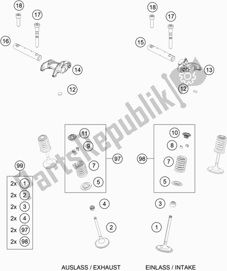 All parts for the Valve Drive of the Husqvarna FE 501 EU 2020