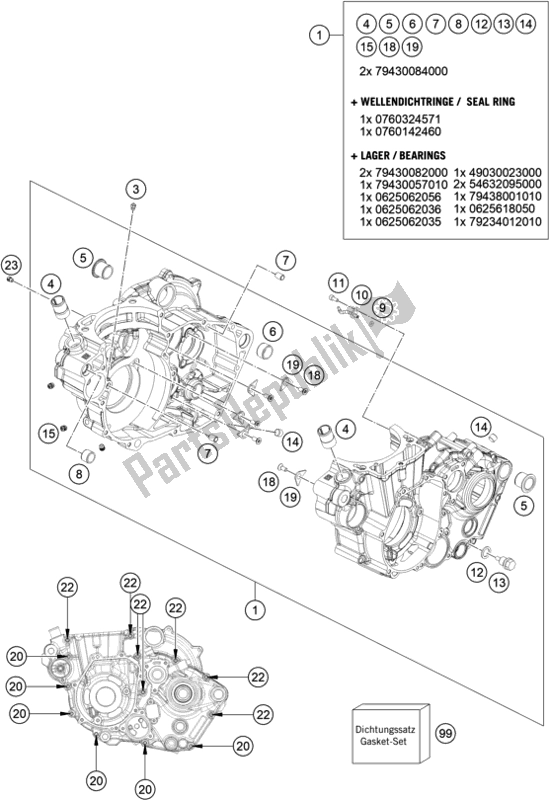 All parts for the Engine Case of the Husqvarna FE 501 EU 2021
