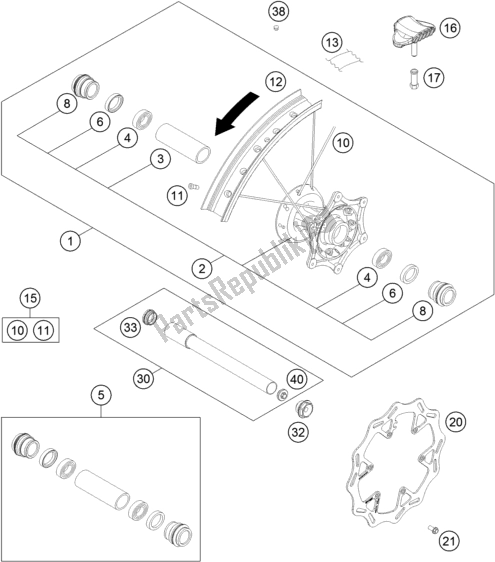 All parts for the Front Wheel of the Husqvarna FE 501 EU 2021