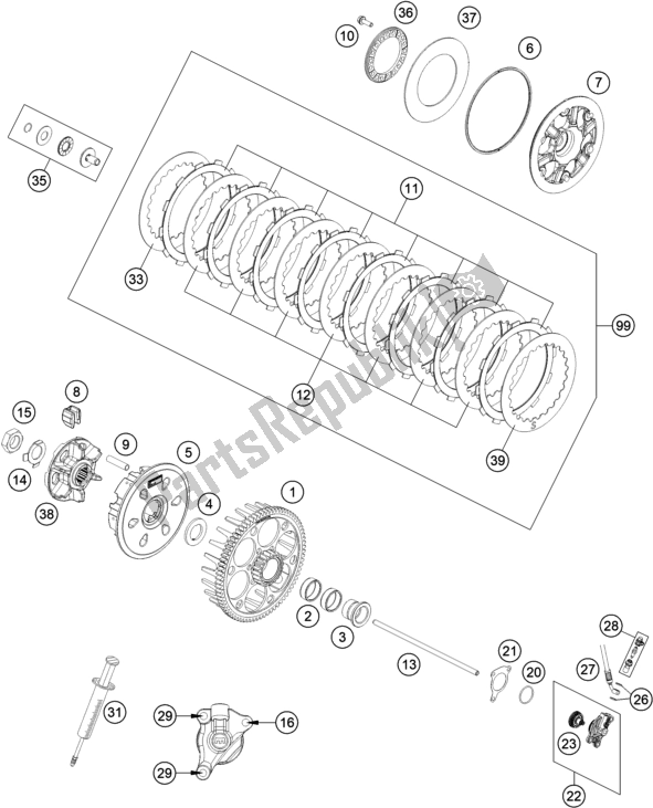 All parts for the Clutch of the Husqvarna FE 501 EU 2022