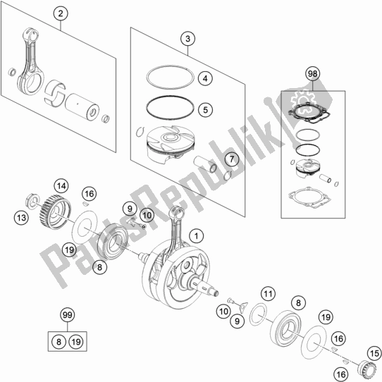 All parts for the Crankshaft, Piston of the Husqvarna FE 501 EU 2022