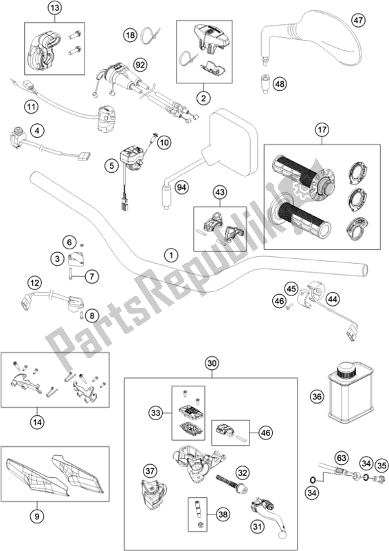 All parts for the Handlebar, Controls of the Husqvarna FE 501 EU 2022