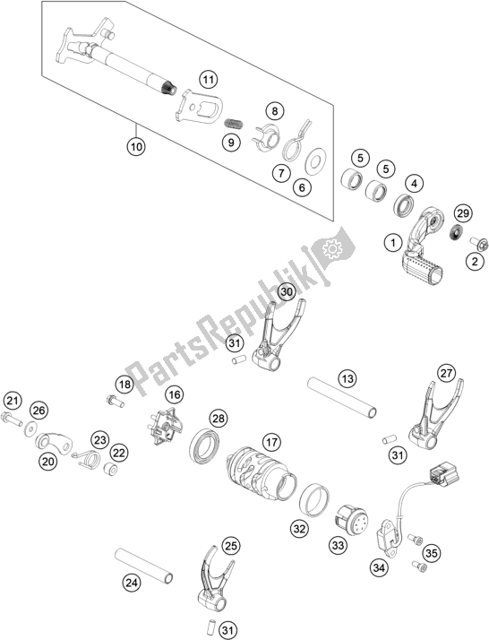 All parts for the Shifting Mechanism of the Husqvarna FE 501 EU 2022