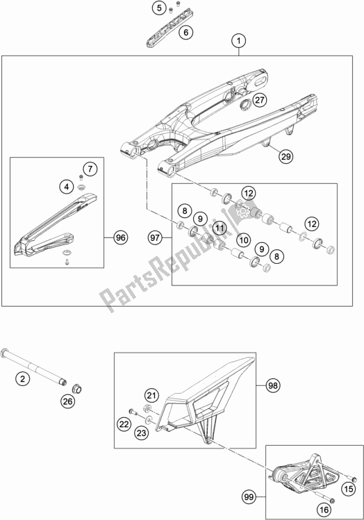 All parts for the Swing Arm of the Husqvarna FE 501 EU 2022