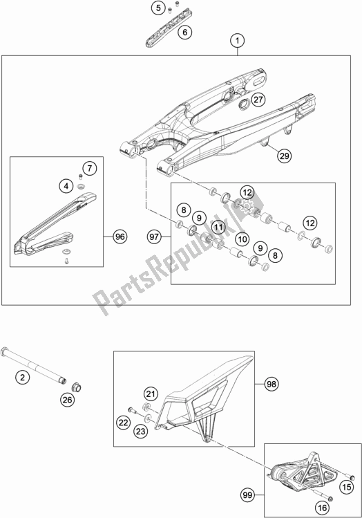 All parts for the Swing Arm of the Husqvarna FE 501 EU 2022