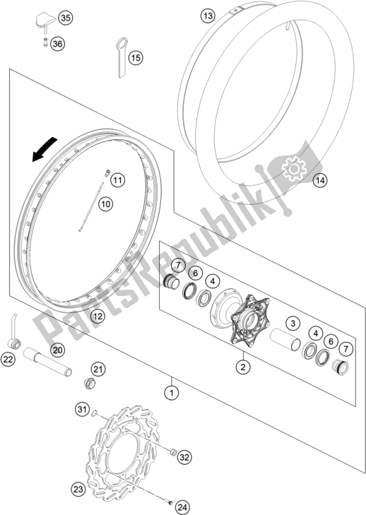 All parts for the Front Wheel of the Husqvarna FR 450 Rally 2017