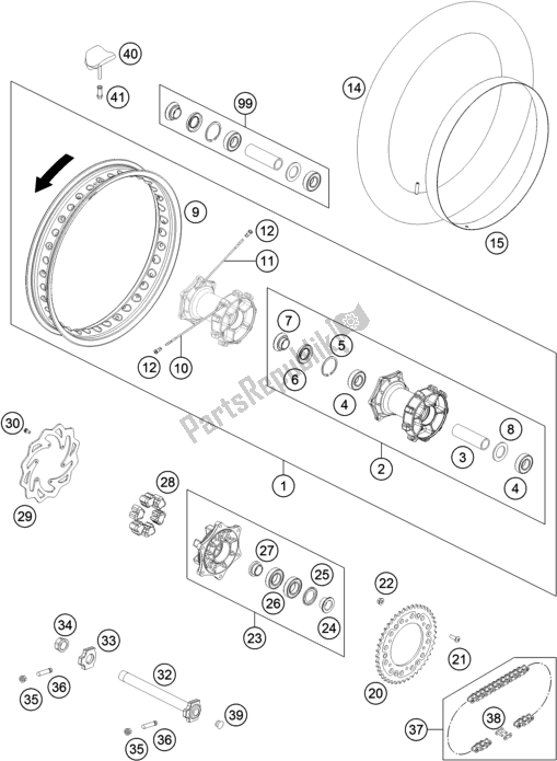 All parts for the Rear Wheel of the Husqvarna FR 450 Rally 2017