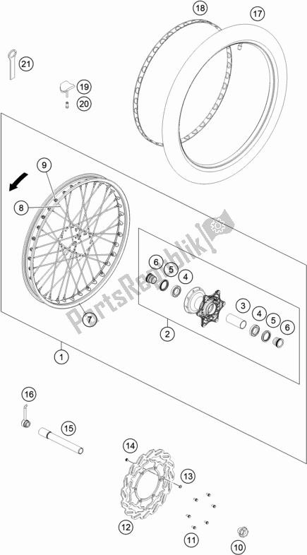 All parts for the Front Wheel of the Husqvarna FR 450 Rally EU 2020