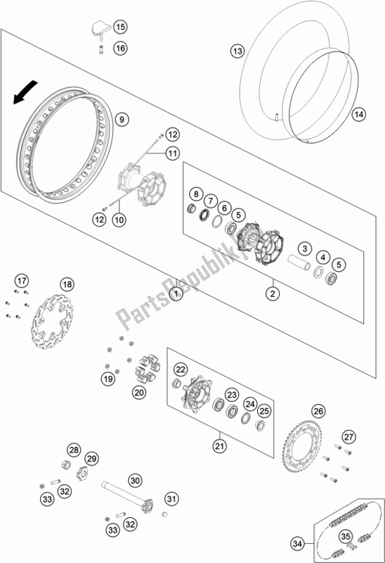 All parts for the Rear Wheel of the Husqvarna FR 450 Rally EU 2020