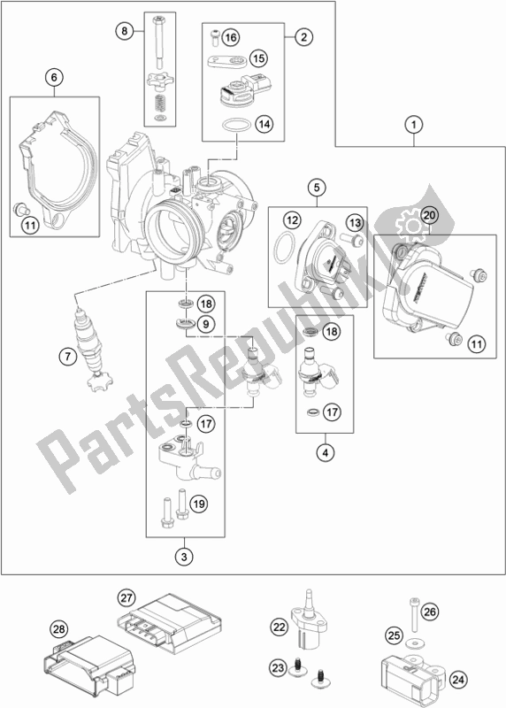 All parts for the Throttle Body of the Husqvarna FR 450 Rally EU 2020