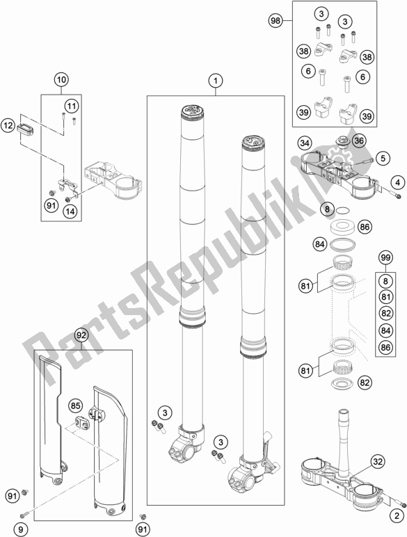 All parts for the Front Fork, Triple Clamp of the Husqvarna FS 450 2019