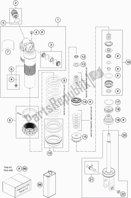 All parts for the Shock Absorber Disassembled of the Husqvarna FS 450 2019